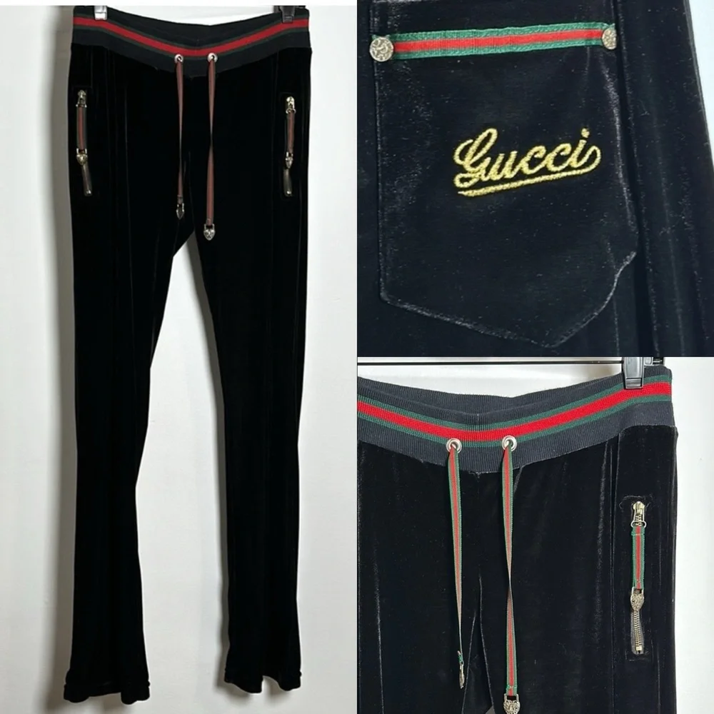 Gucci Vintage Y2K Velour Tracksuit Flare Jogger Pants